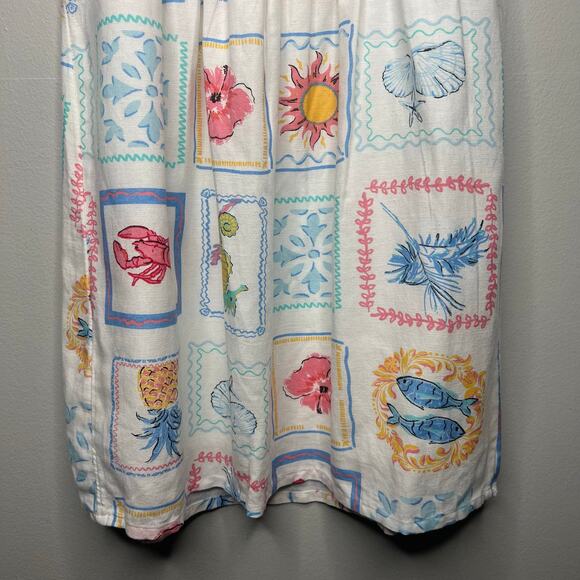 Japna Mini Sundress Amalfi Coast Print Smocked Back Coastal Linen Blend Womens M - Picture 8 of 12